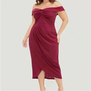 NWT!Deep Red off the shoulder gathered split him dress size 22-24 or 3X